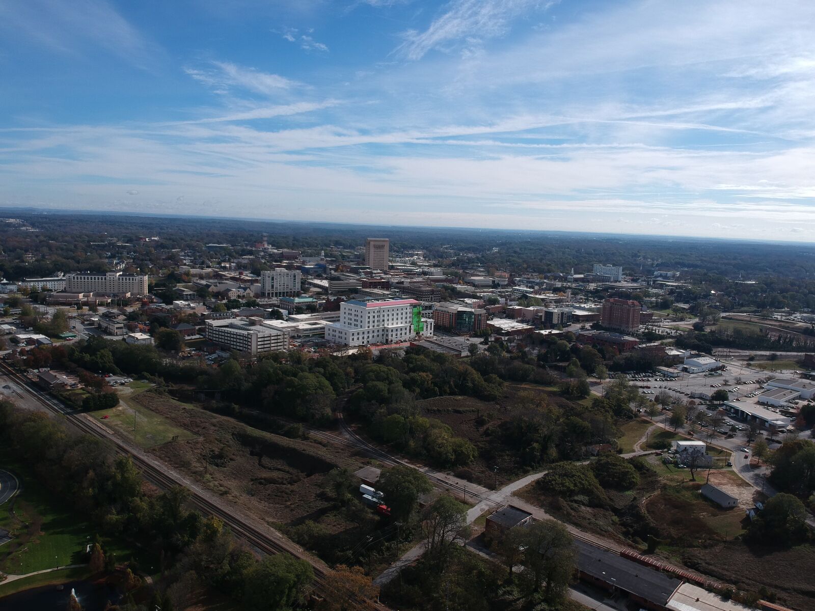 Aerial view of downtown Spartanburg, South Carolina, home of Sidestreet Media